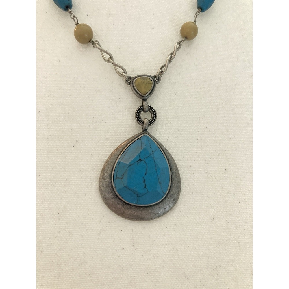 Lia Sophia Teardrop Pendant Necklace Silver Tone Boho Southwest In Teal Blue